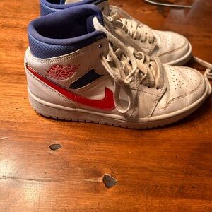 Jordan  White and Red High-Top Sneakers